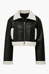 Peggi Sherpa Trim Vegan Leather Jacket
