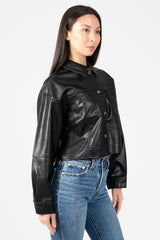 Avery Cropped Faux Leather Shacket