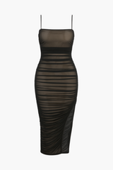Kaia Ruched Mesh Midi Dress