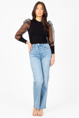 Maddie Organza Puff Sleeve Knit Top