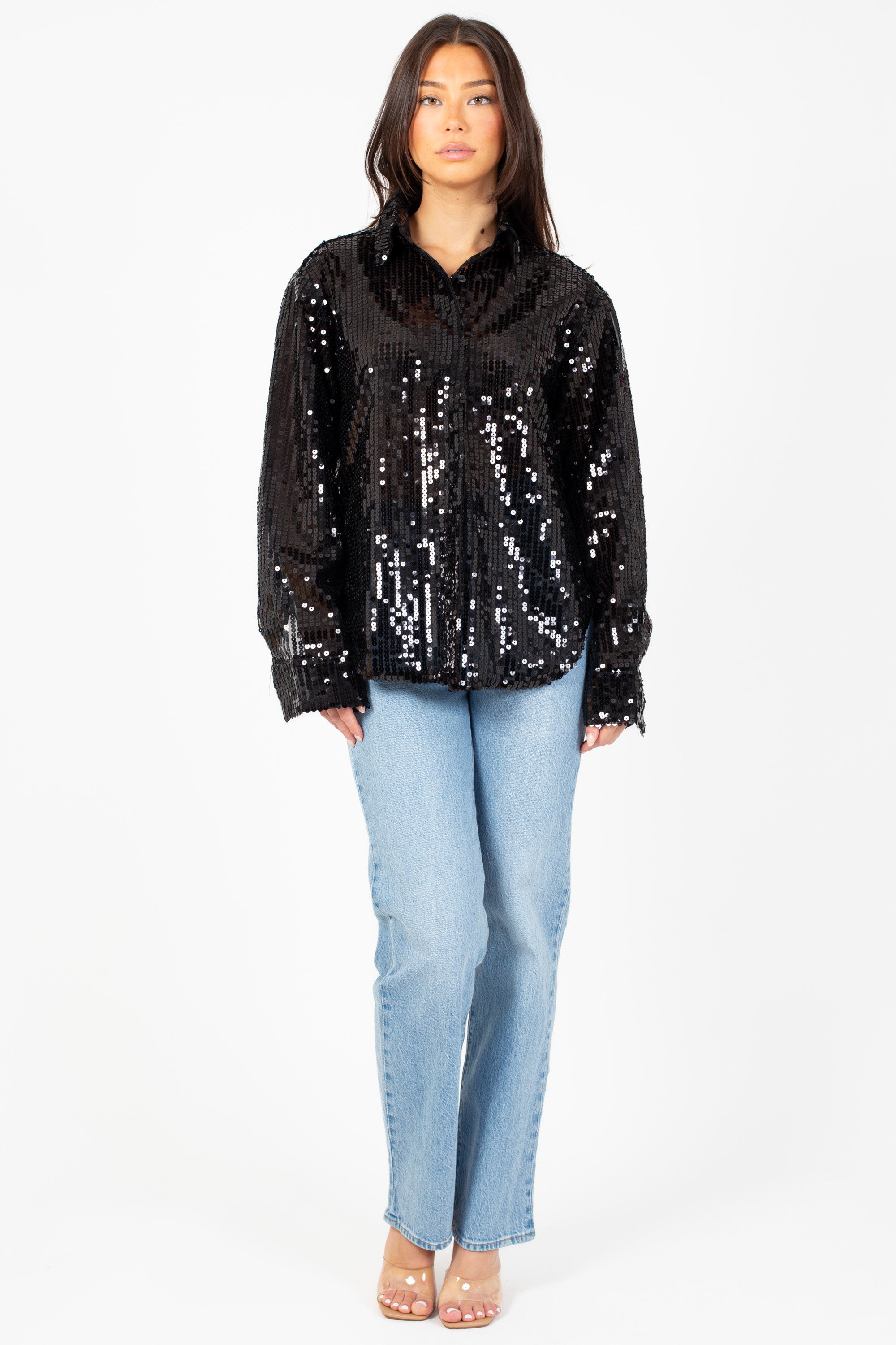 Starlite Collared Sequin Blouse