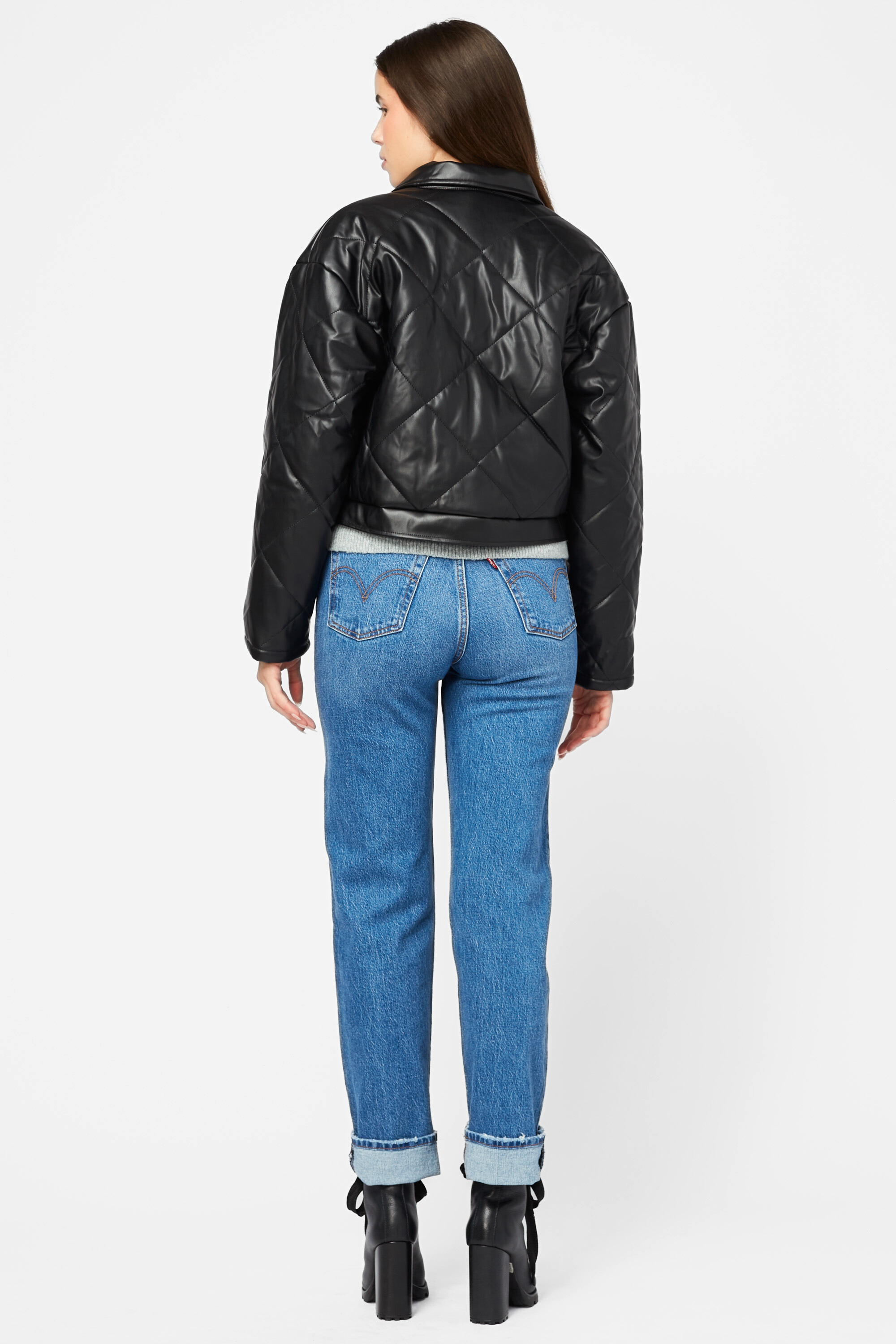 Quilted Vegan Leather Jacket with Flap Pockets