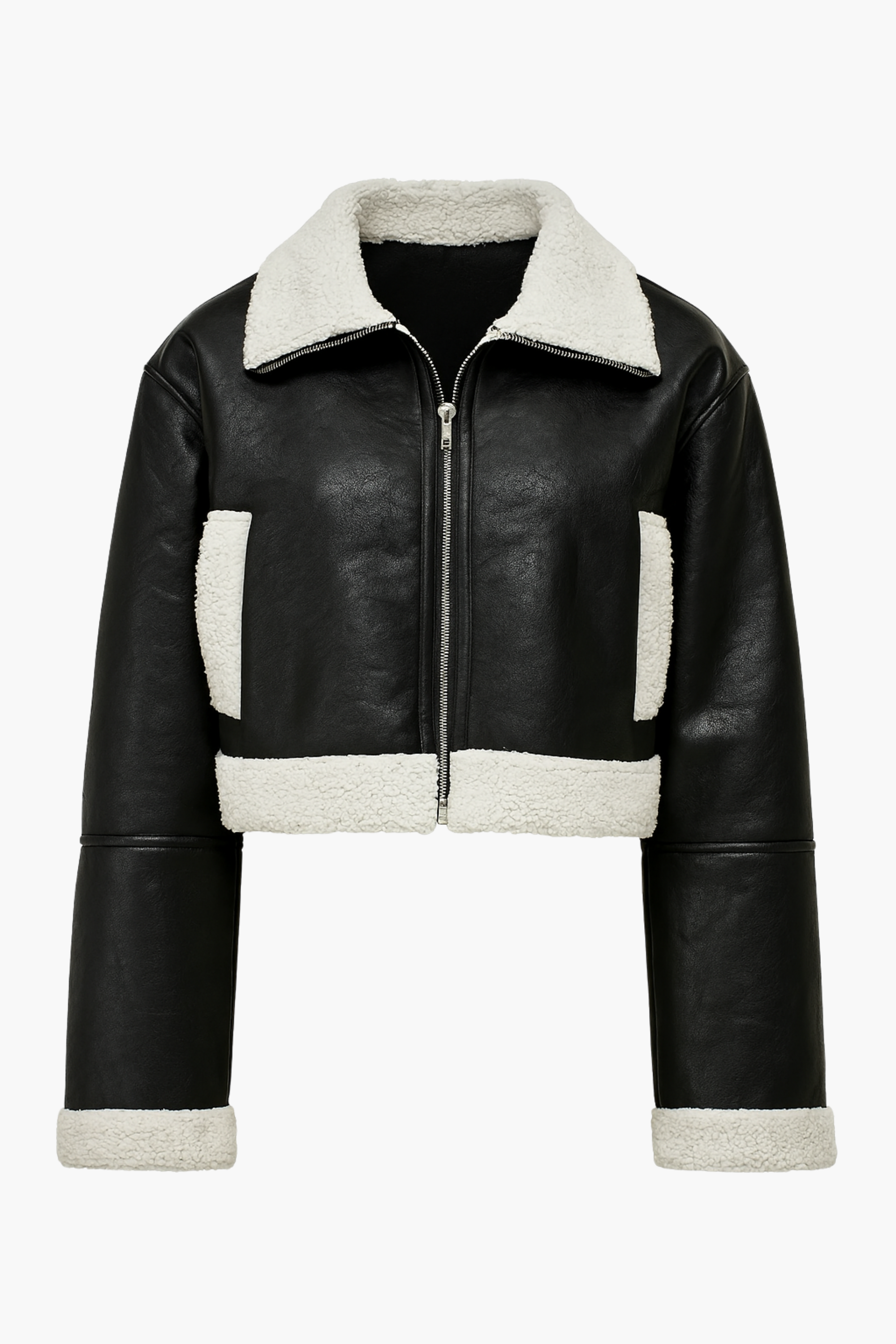Peggi Sherpa Trim Vegan Leather Jacket