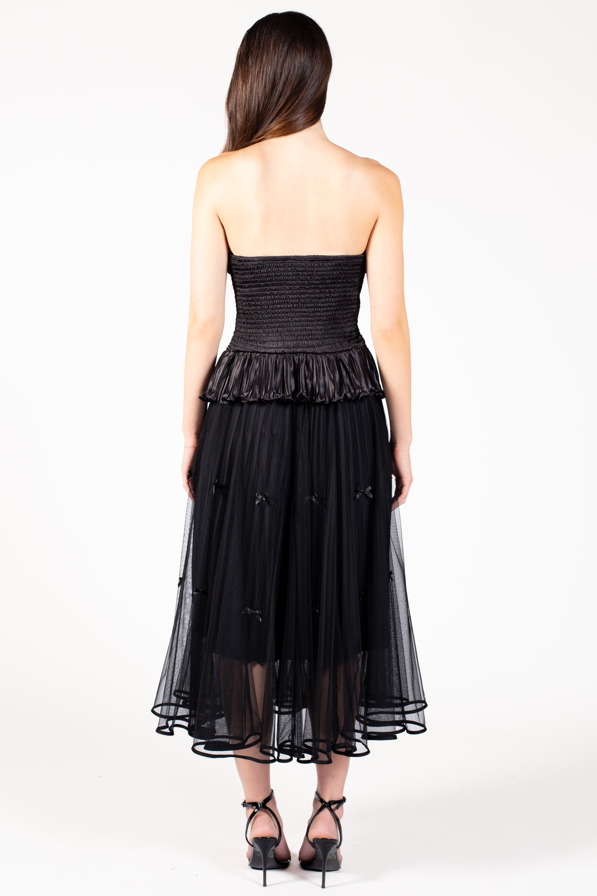 Isabeau Bow Pleated Mesh Maxi Skirt