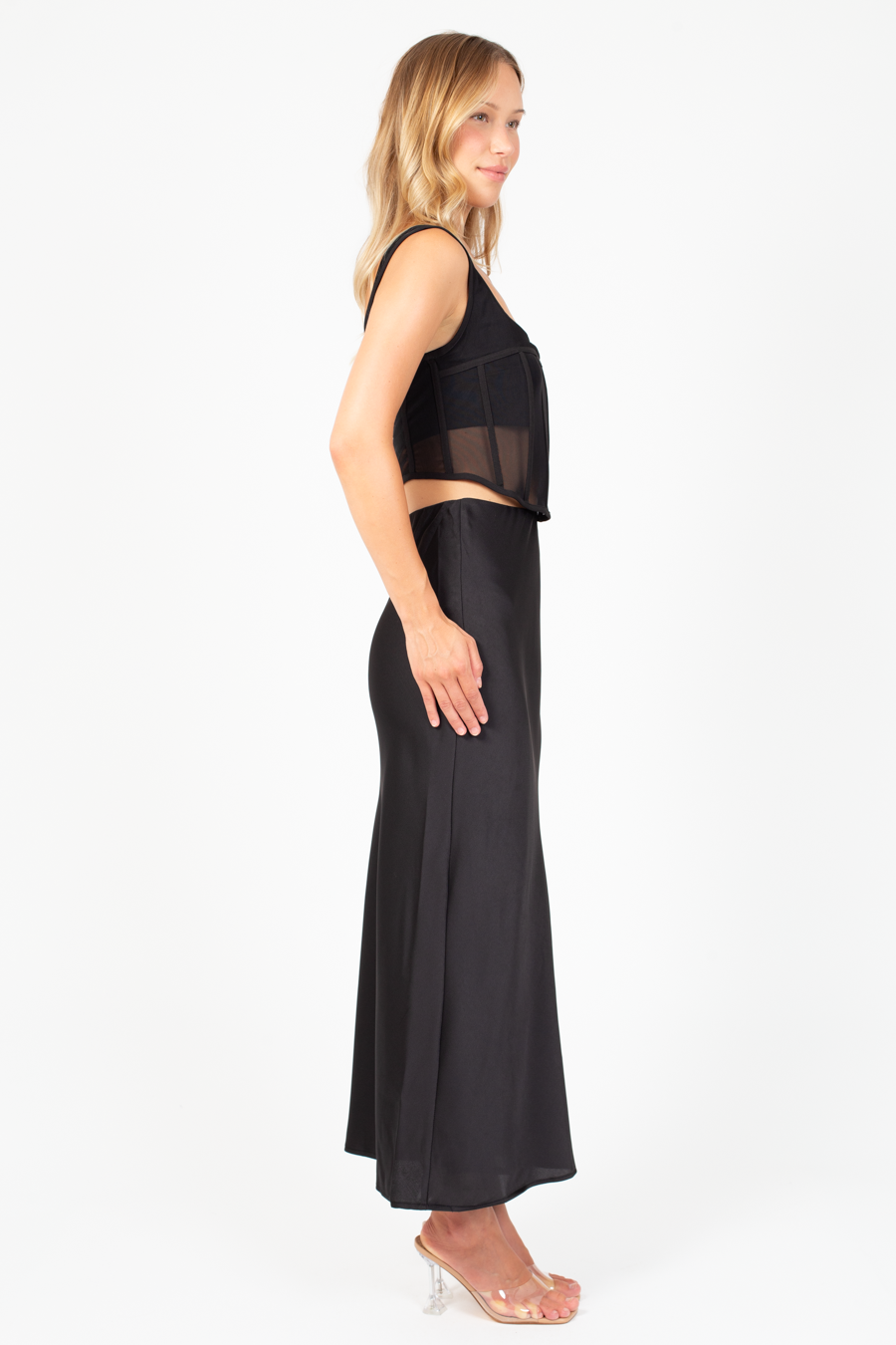 Zaria Satin Slip Midi Skirt