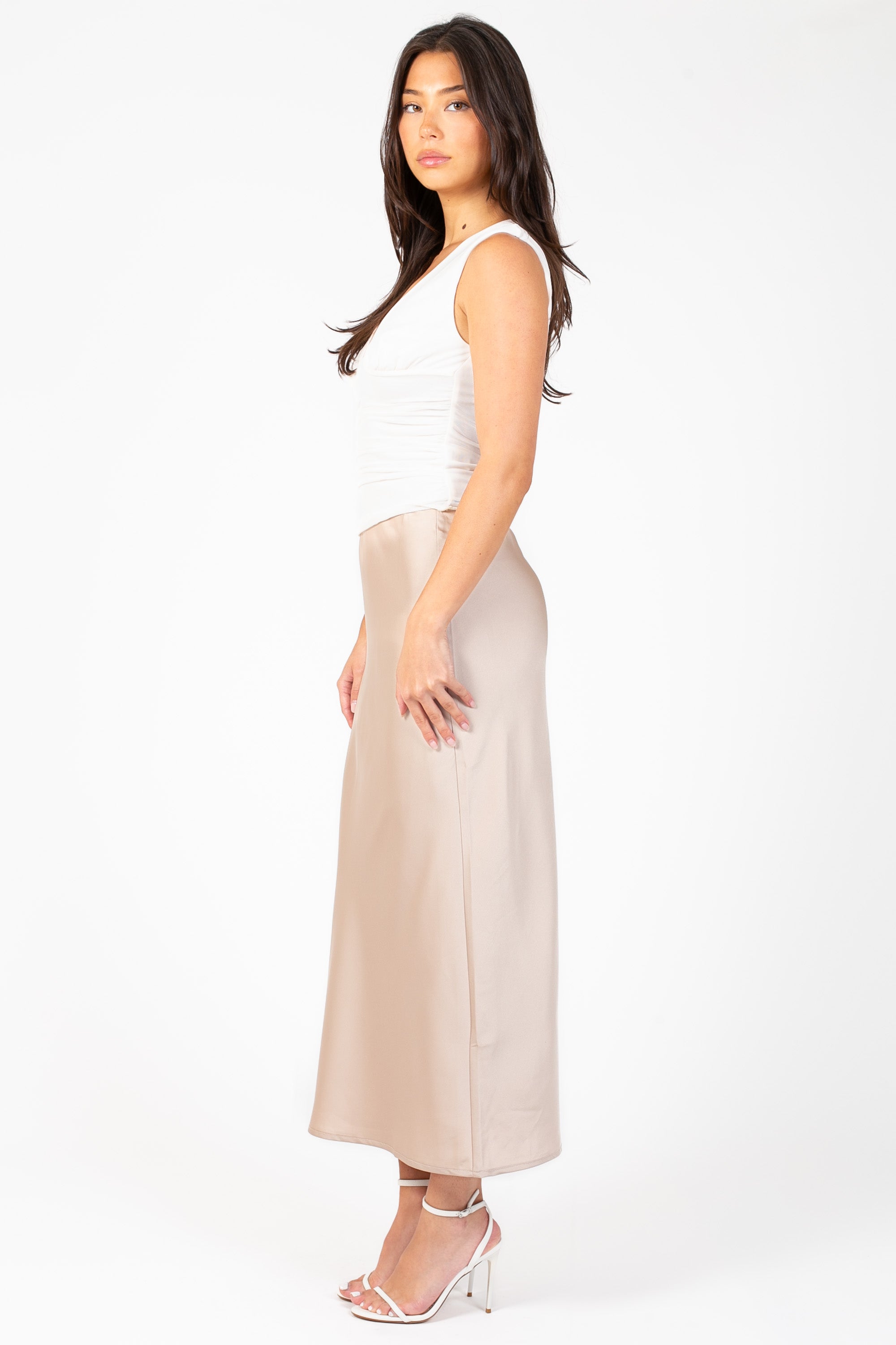 Zaria Satin Slip Midi Skirt