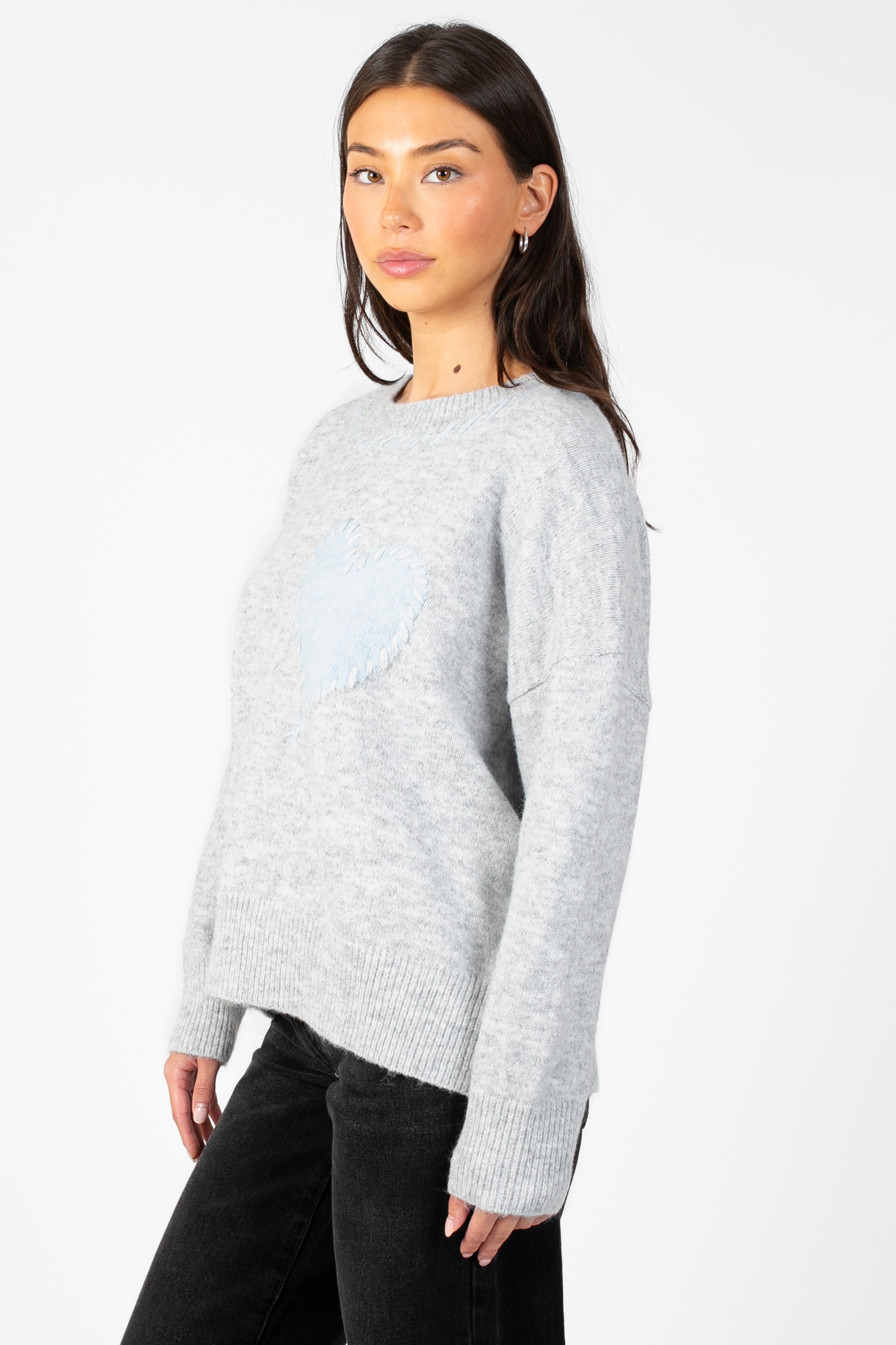 Lyla + Luxe® Heart Stitch Crew Neck Sweater