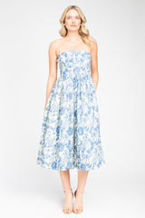 Ophelia Strapless Printed Midi Dress