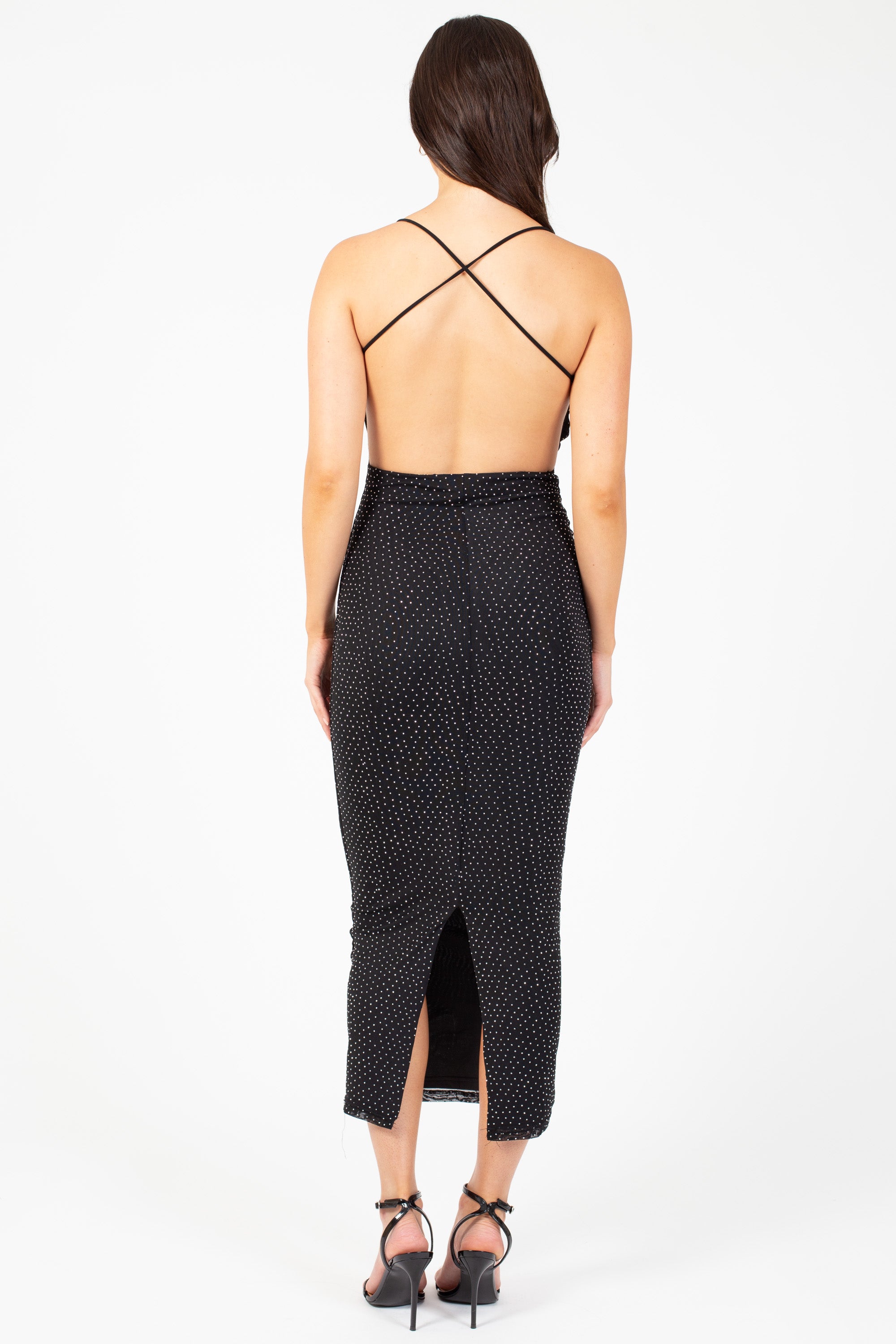 Arielle Rhinestone Midi Mesh Dress