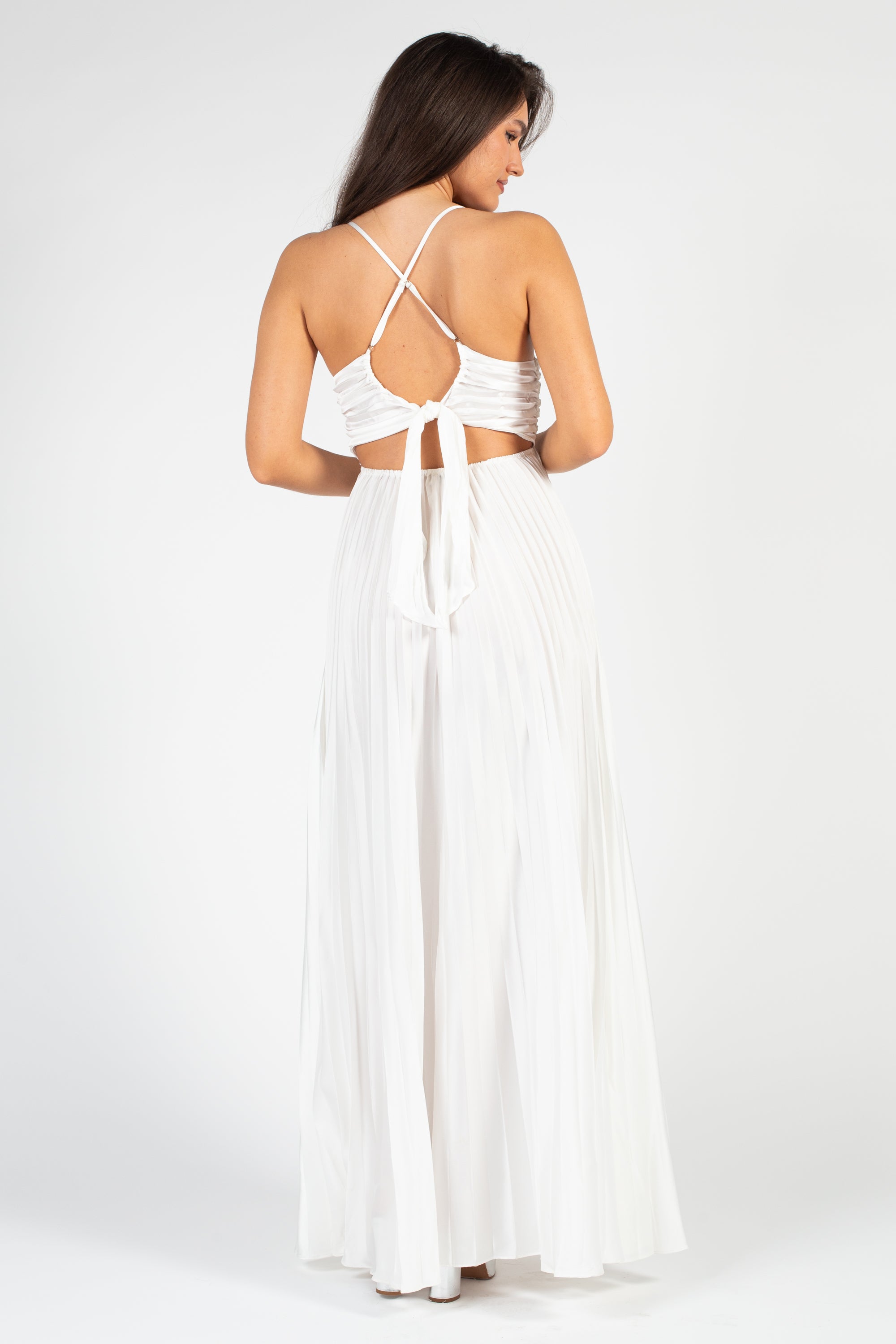 Zephrya Tie Back Satin Pleated Gown