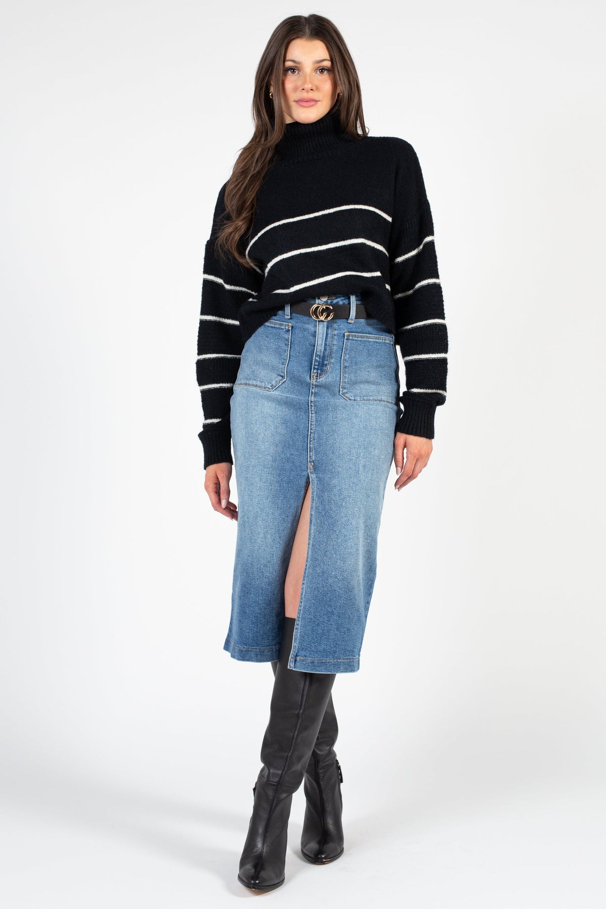 Ambrielle Turtleneck Stripe Sweater