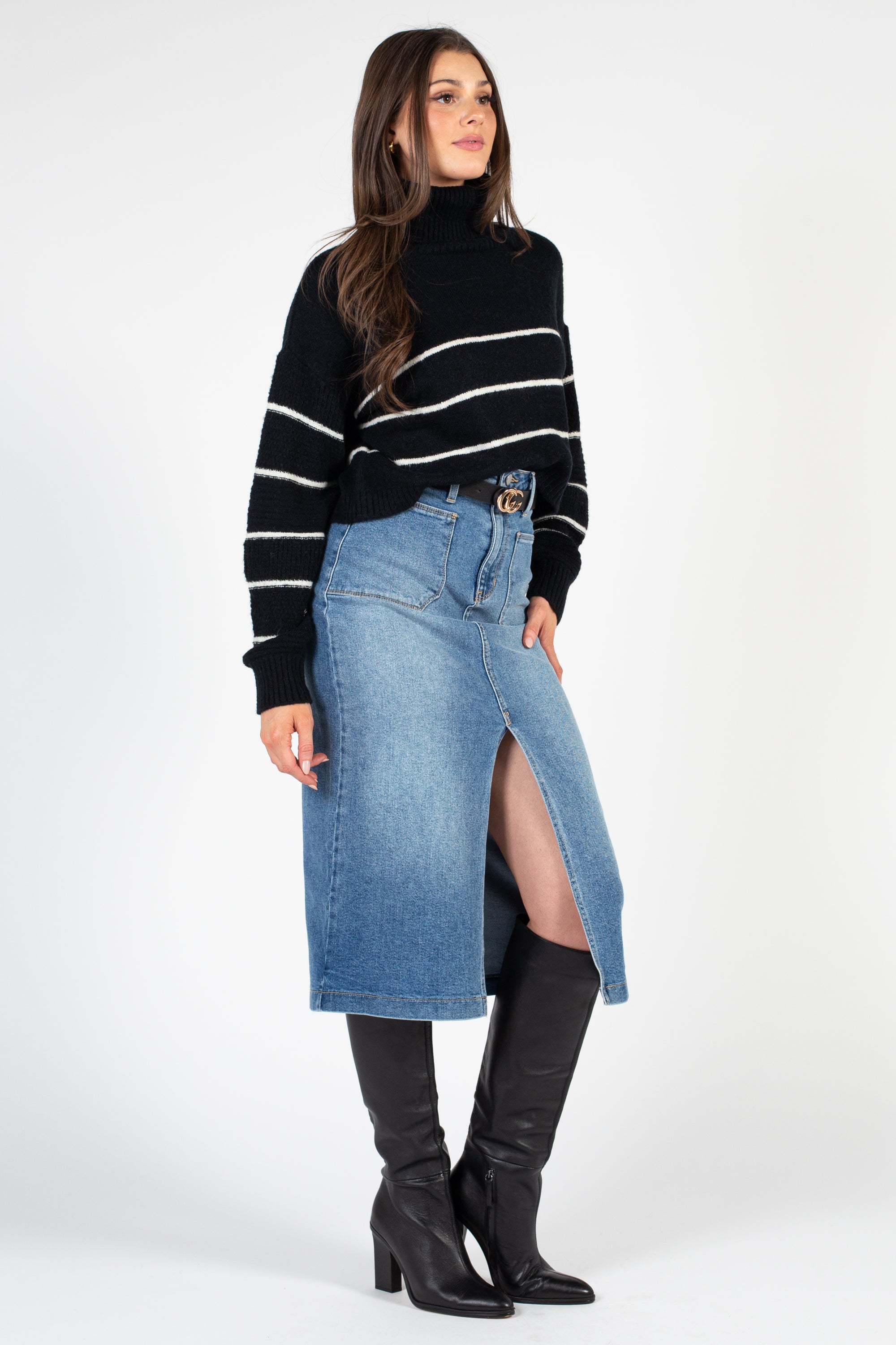 Ambrielle Turtleneck Stripe Sweater