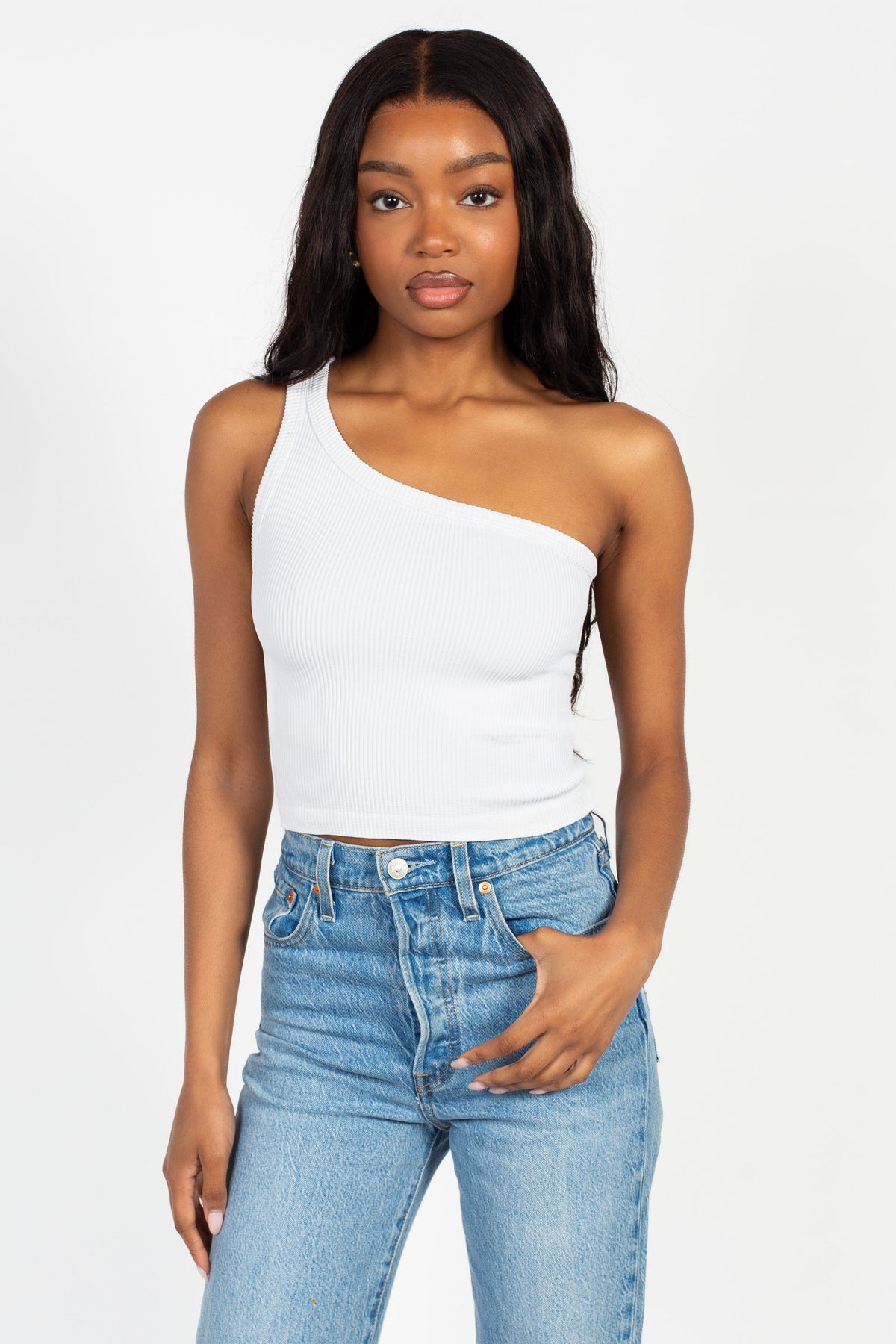 Nikibiki Ribbed One Shoulder Crop Top