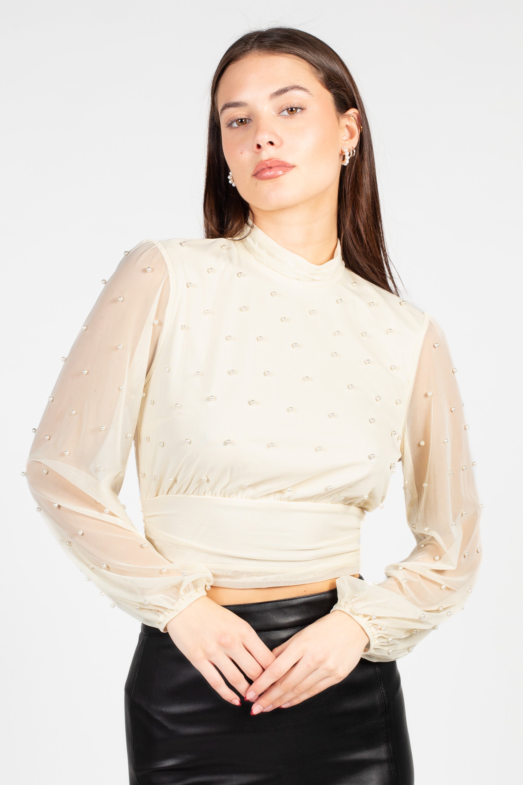 Joanne Pearl Embellished Mesh Blouse