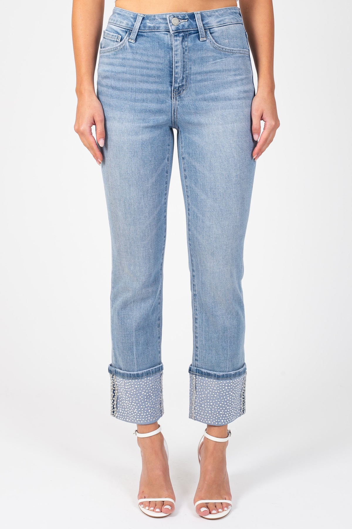 Vervet Jeanne Rhinestone Cuff Jeans