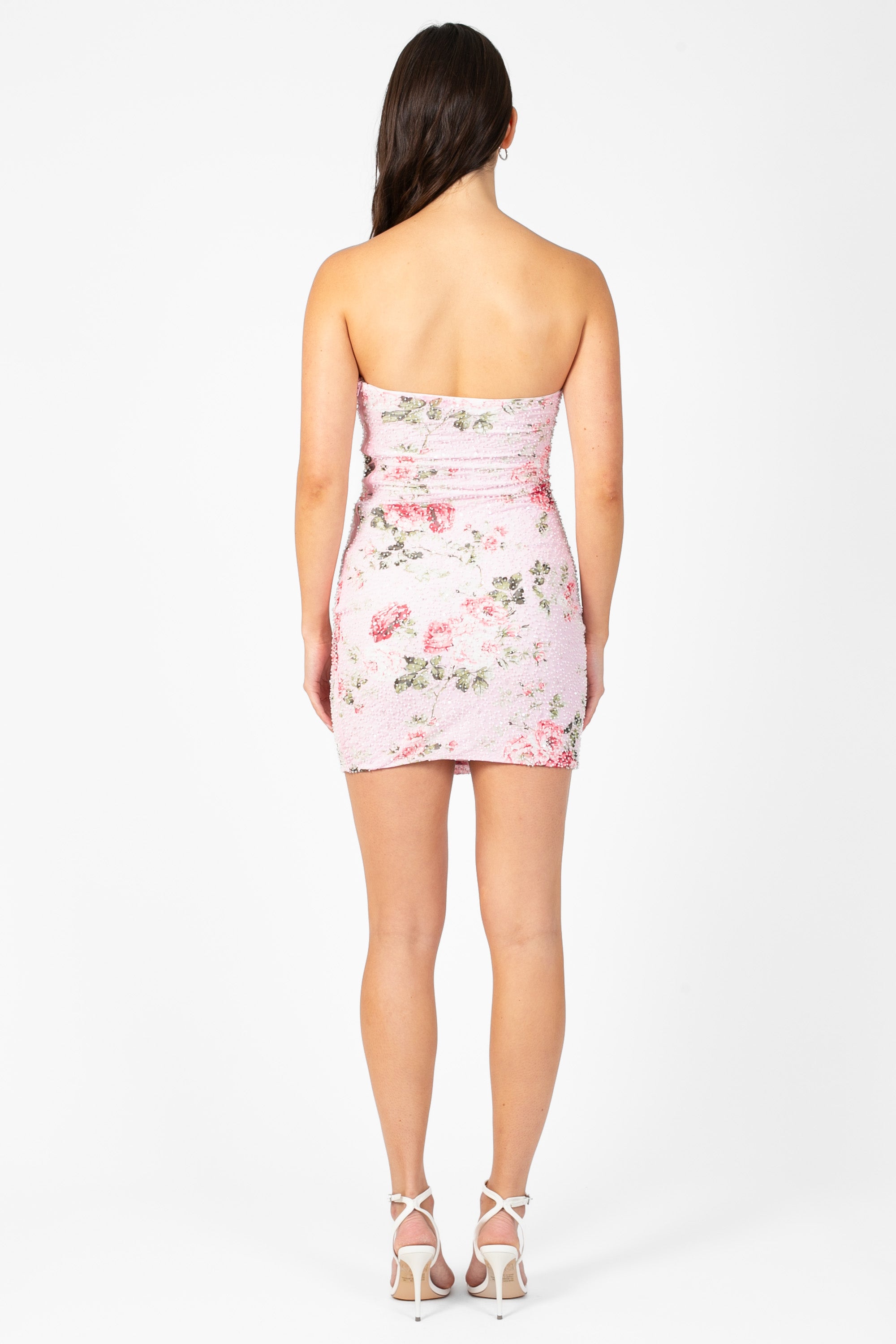 Posey Mesh Ruched Floral Mini Dress